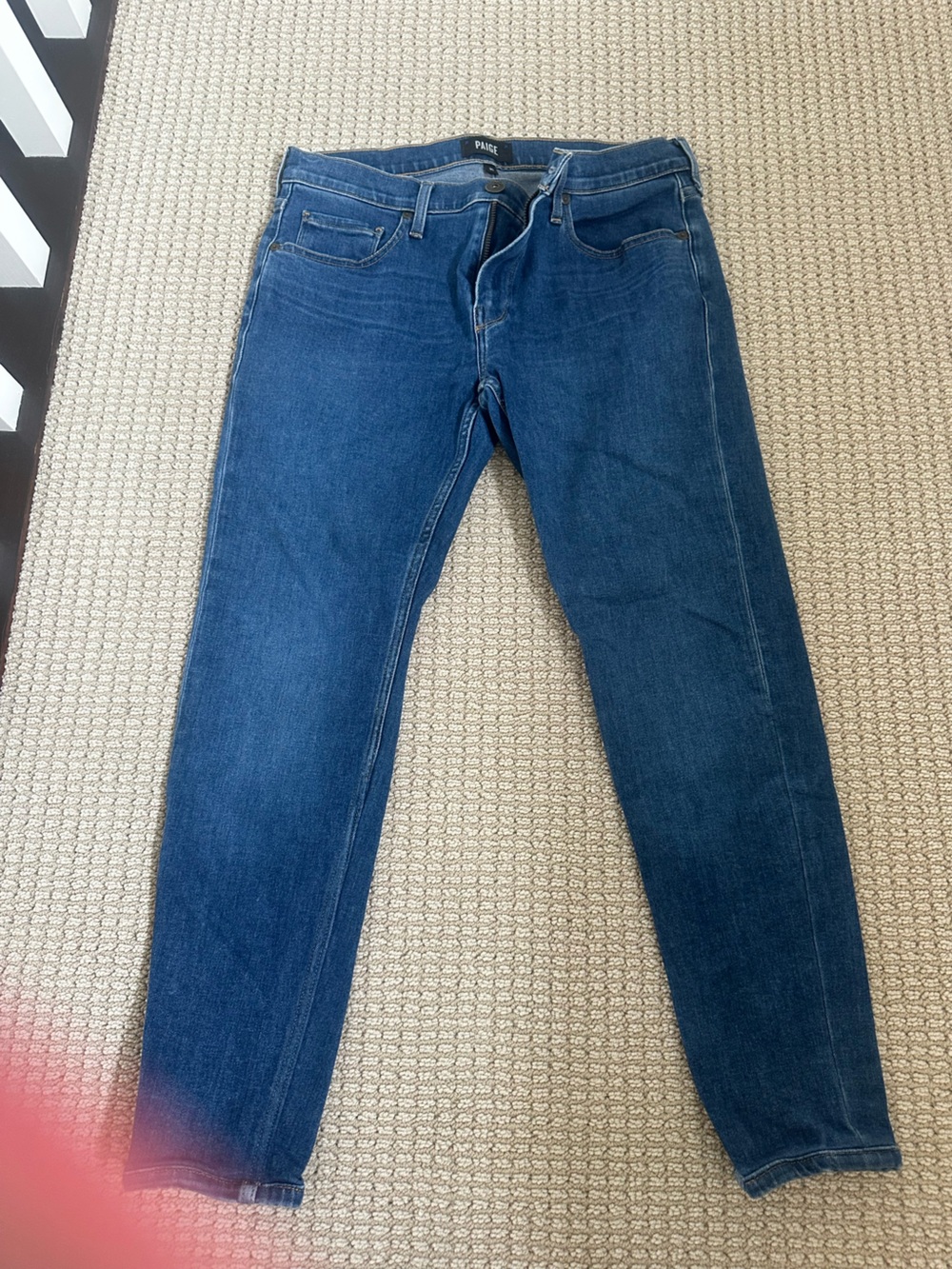 PAIGE Federal Medium Blue Denim Jeans with Contrast Stitching